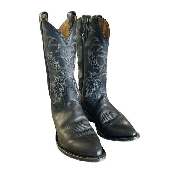 TONY LAMA MEN\'S STALLION LEATHER AMERICANA WESTERN BOOTS 8.5EE Black Xtra- Wide main image 12